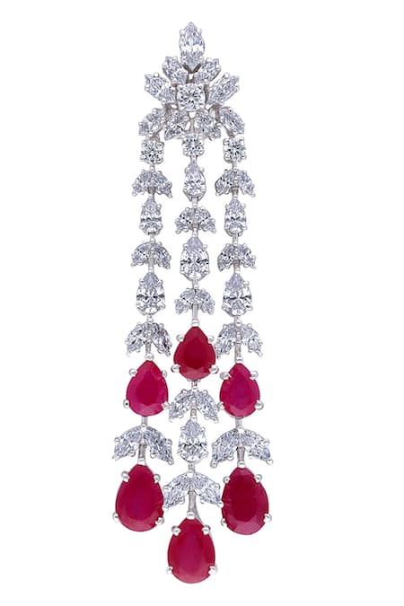 DIOSA PARIS JEWELLERY Red Smocking, Diamonds Ruby Tasse Embellished Earrings Online at Aza Fashions DIOSA PARIS JEWELLERY_Red Smocking, Diamonds Ruby Tasse Embellished Earrings _Online_at_Aza_Fashions
