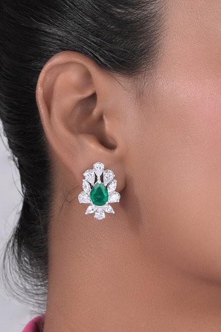 Diosa Paris Jewellery Emerald Embellished Stud Earrings 
