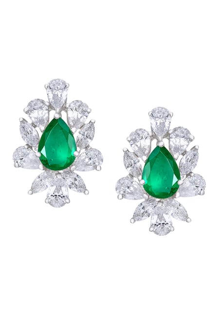 Shop DIOSA PARIS JEWELLERY Green Smocking Emerald Embellished Stud Earrings at Aza Fashions Shop_DIOSA PARIS JEWELLERY_Green Smocking Emerald Embellished Stud Earrings _at_Aza_Fashions