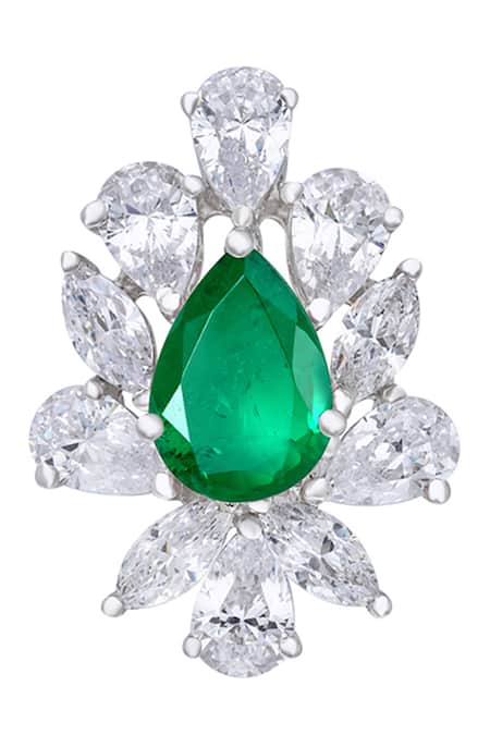 DIOSA PARIS JEWELLERY Green Smocking Emerald Embellished Stud Earrings Online at Aza Fashions DIOSA PARIS JEWELLERY_Green Smocking Emerald Embellished Stud Earrings _Online_at_Aza_Fashions