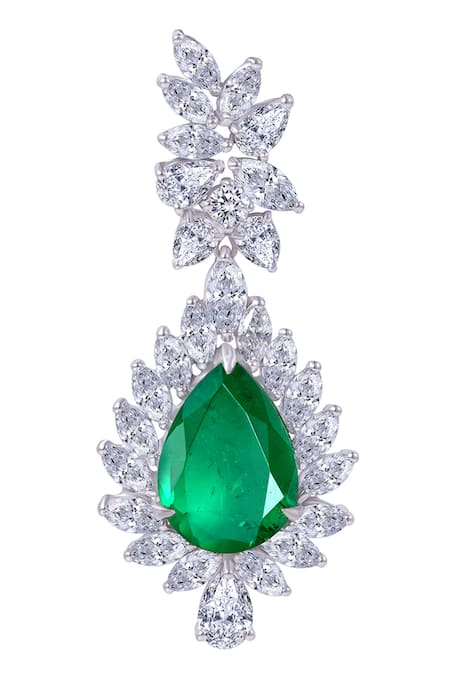 DIOSA PARIS JEWELLERY Green Stones, Diamonds Emerald Embellished Drop Earrings Online at Aza Fashions DIOSA PARIS JEWELLERY_Green Stones, Diamonds Emerald Embellished Drop Earrings _Online_at_Aza_Fashions