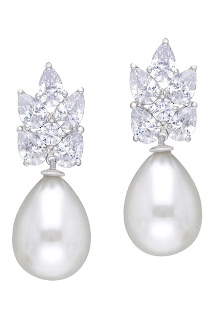 Shop DIOSA PARIS JEWELLERY White Stones, Pearls Swarovski And Drop Earrings at Aza Fashions Shop_DIOSA PARIS JEWELLERY_White Stones, Pearls Swarovski And Drop Earrings _at_Aza_Fashions