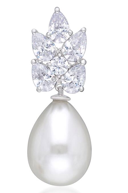 DIOSA PARIS JEWELLERY White Stones, Pearls Swarovski And Drop Earrings Online at Aza Fashions DIOSA PARIS JEWELLERY_White Stones, Pearls Swarovski And Drop Earrings _Online_at_Aza_Fashions