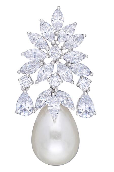 DIOSA PARIS JEWELLERY_White Stones, Pearls Floral Swarovski Drop Earrings _Online_at_Aza_Fashions