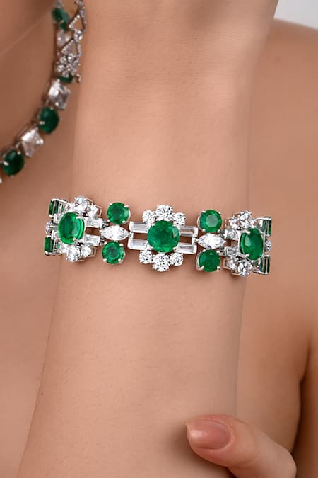 Diosa Paris Jewellery Swarovski Zirconia & Emerald Embellished Bracelet 