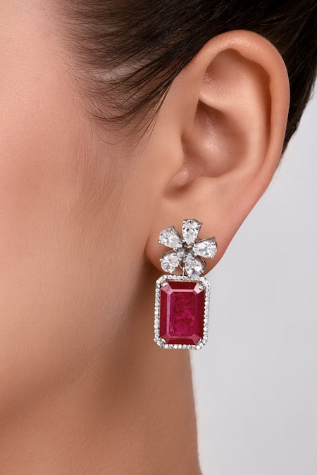 Diosa Paris Jewellery Swarovski Zirconia & Ruby Embellished Earrings 