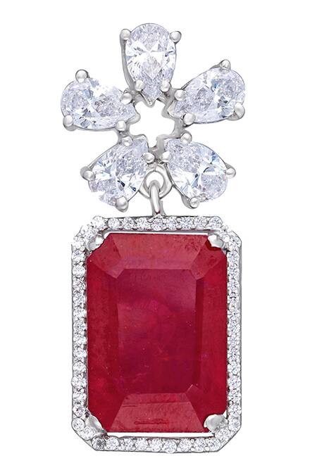 DIOSA PARIS JEWELLERY_Red Smocking, Diamonds Swarovski Zirconia And Ruby Embellished Earrings _Online_at_Aza_Fashions