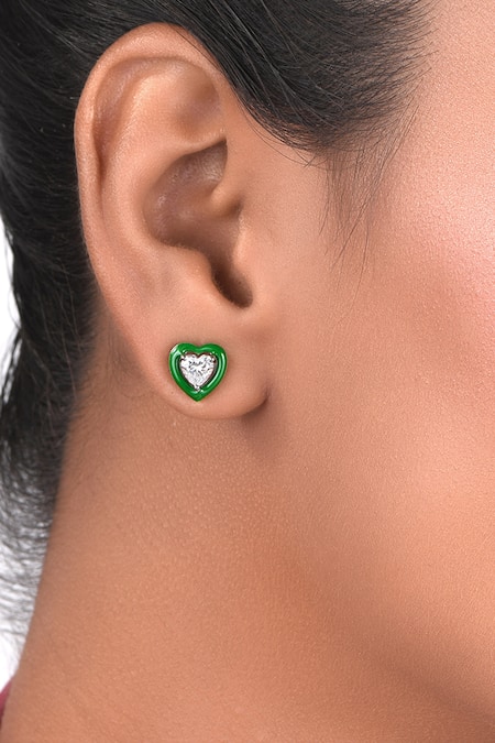 DIOSA PARIS JEWELLERY Heart Shaped Enamel Stud Earrings 