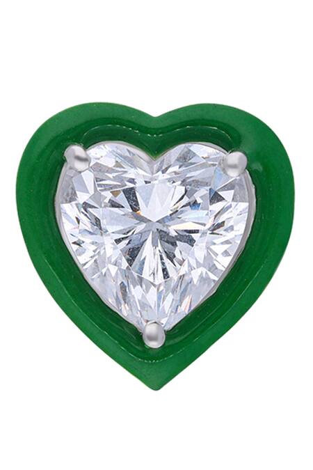 DIOSA PARIS JEWELLERY_Green Smocking, Diamonds Heart Shaped Enamel Stud Earrings _Online_at_Aza_Fashions
