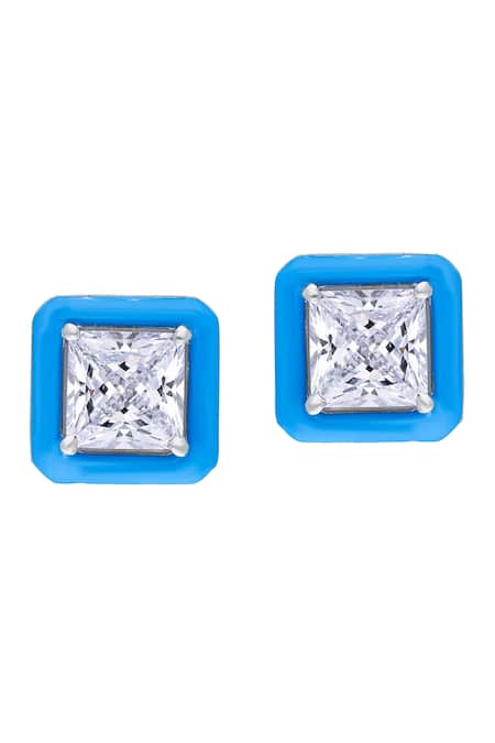 DIOSA PARIS JEWELLERY Blue Enamel Square Shaped Stud Earrings 