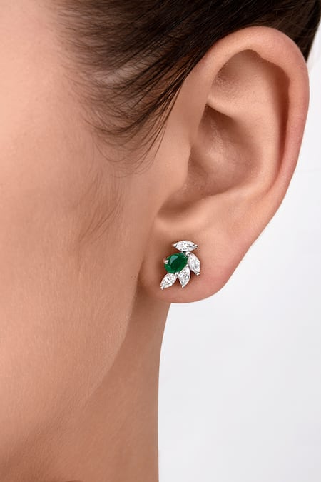 Diosa Paris Jewellery Emerald & Swarovski Zirconia Studs 