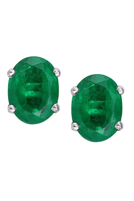 Diosa Paris Jewellery Emerald Stud Earrings in Sterling Silver 
