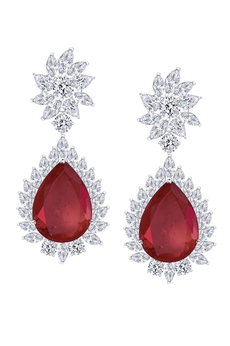 Diosa Paris Jewellery Pear Shaped Ruby & Swarovski Zirconia Earrings 