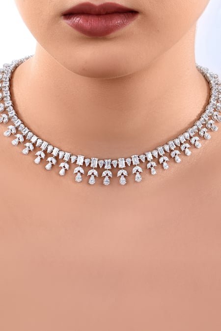 DIOSA PARIS JEWELLERY White Swarovski Zirconia Embellished Necklace 