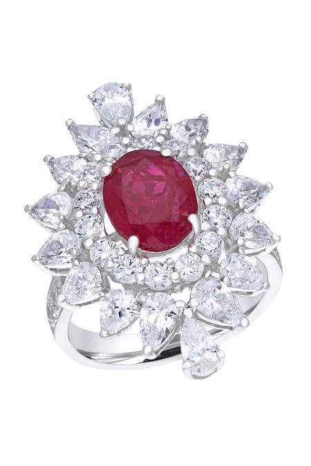 Diosa Paris Jewellery Floral Ruby Embellished Ring 