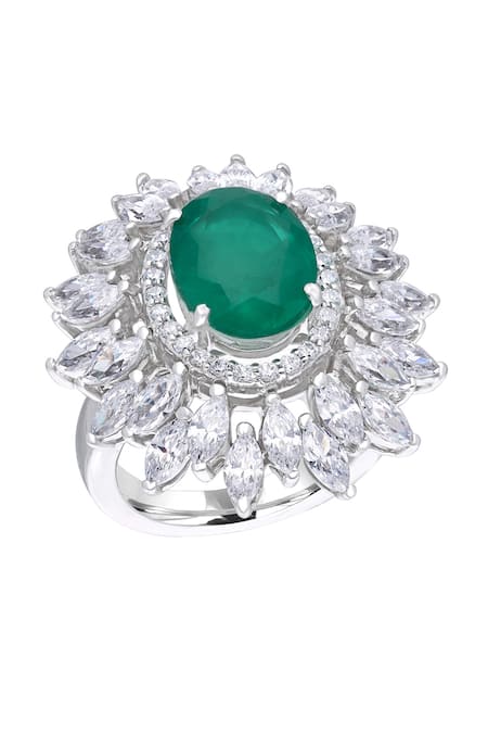 Diosa Paris Jewellery Emerald Stone Embellished Bridal Ring 