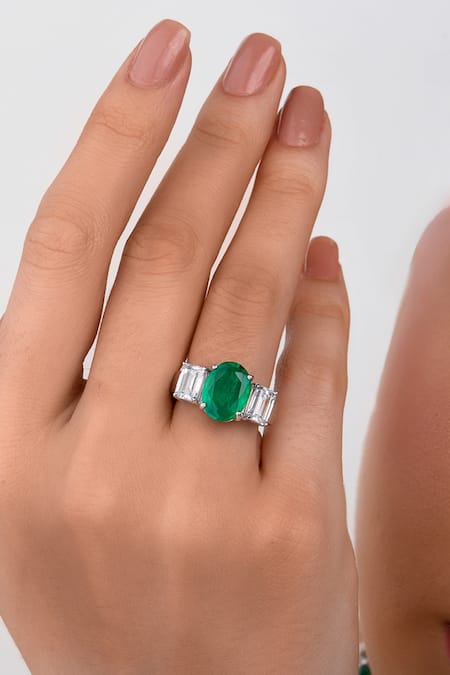 DIOSA PARIS JEWELLERY Emerald Stone Embellished Ring 