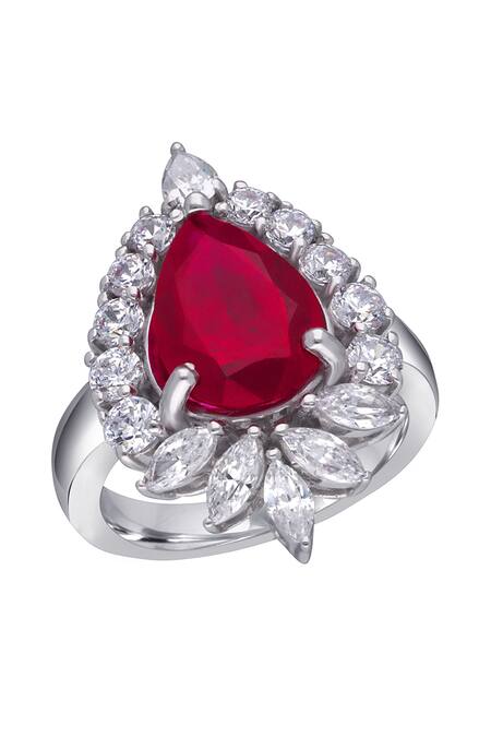 DIOSA PARIS JEWELLERY Red Swarovski Zirconia Ruby Embellished Cocktail Ring  2