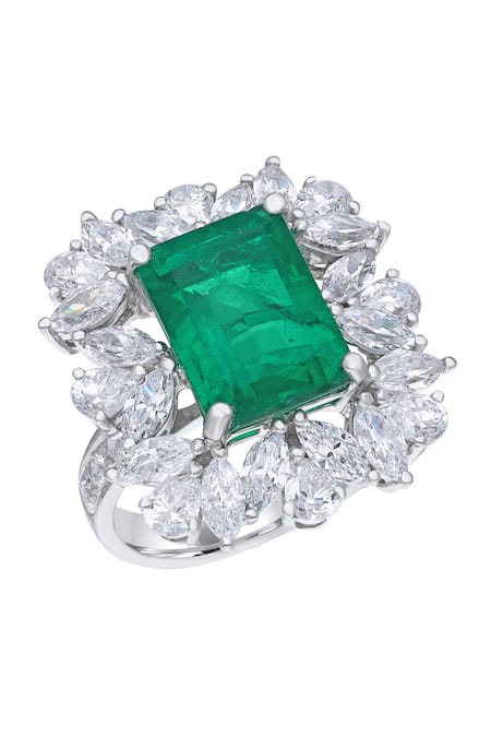 Diosa Paris Jewellery Octogen Shaped Man-Made Emerald Embellished Ring 