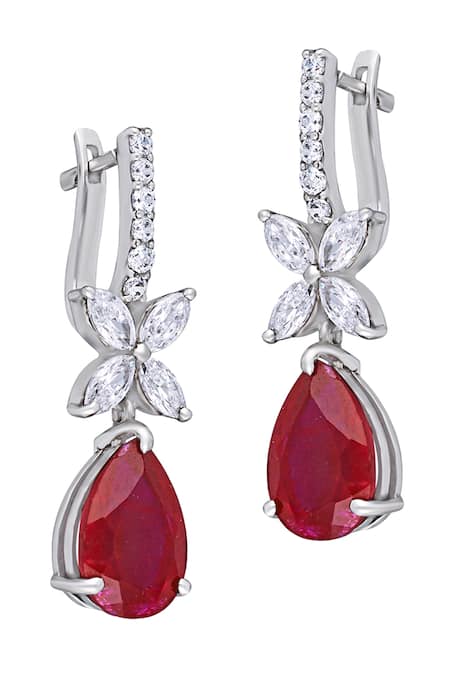 Diosa Paris Jewellery Pear Shaped Man-Made Ruby Embellished Earrings 