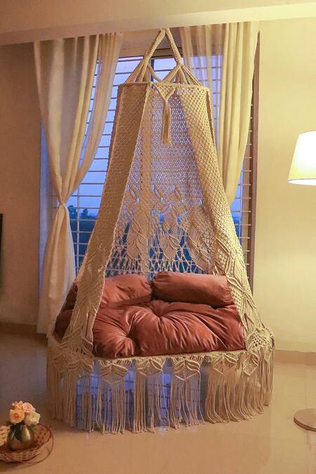 Karighar Off White Cotton Thread Zen Retreat Bed Swing