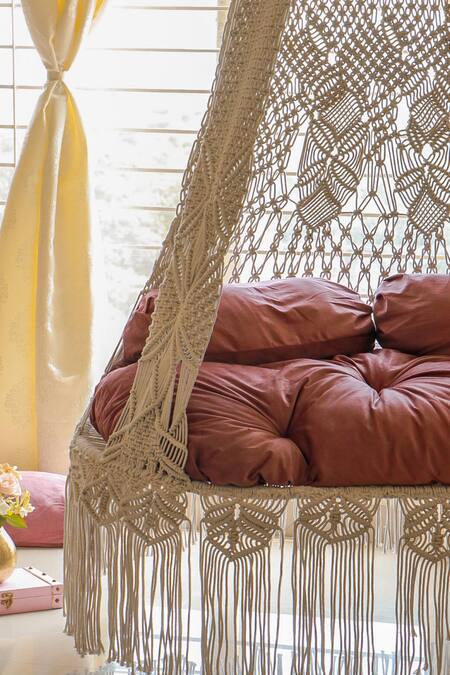 Karighar_Off White Cotton Thread Zen Retreat Bed Swing_Online_at_Aza_Fashions