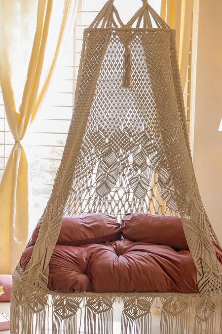 Buy_Karighar_Off White Cotton Thread Zen Retreat Bed Swing_Online_at_Aza_Fashions