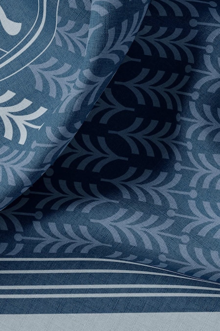 Shop Thee Modern Roots Blue Leafy Dreams Cotton Stole at Aza Fashions Shop_Thee Modern Roots_Blue Leafy Dreams Cotton Stole _at_Aza_Fashions