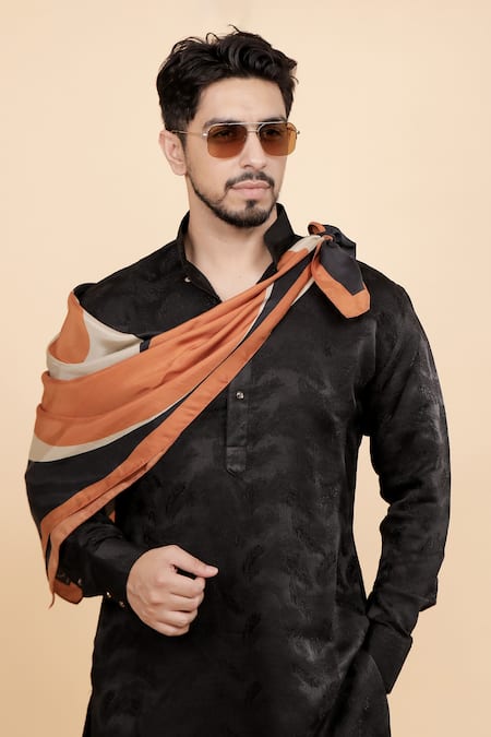 Thee Modern Roots Black Cosmic Visions Silk Scarf Online at Aza Fashions Thee Modern Roots_Black Cosmic Visions Silk Scarf _Online_at_Aza_Fashions