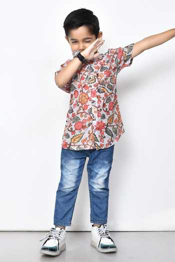 Petite Pomme_Grey Cotton Floral Print Shirt _Online_at_Aza_Fashions