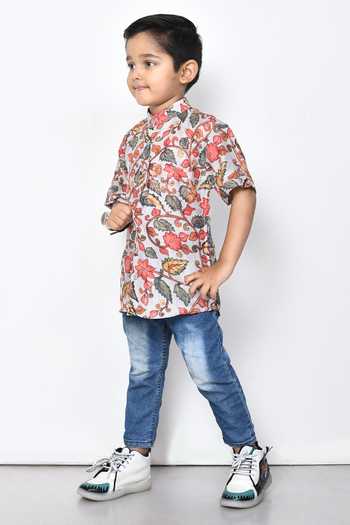 Shop_Petite Pomme_Grey Cotton Floral Print Shirt _Online_at_Aza_Fashions