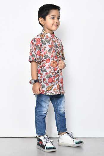 Petite Pomme_Grey Cotton Floral Print Shirt _at_Aza_Fashions