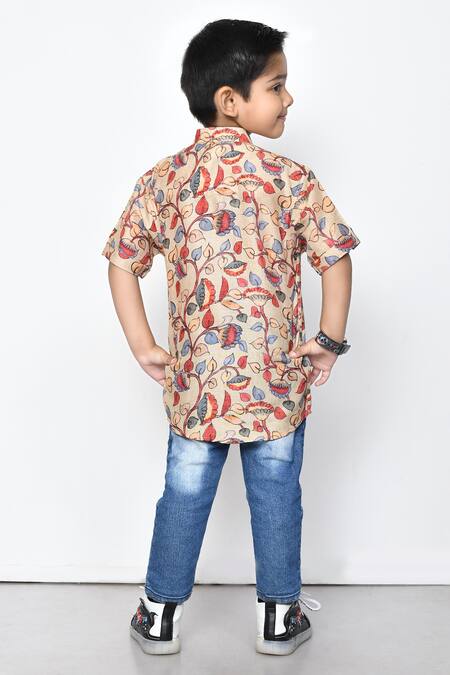 Petite Pomme Floral Print Half Sleeve Cotton Shirt 