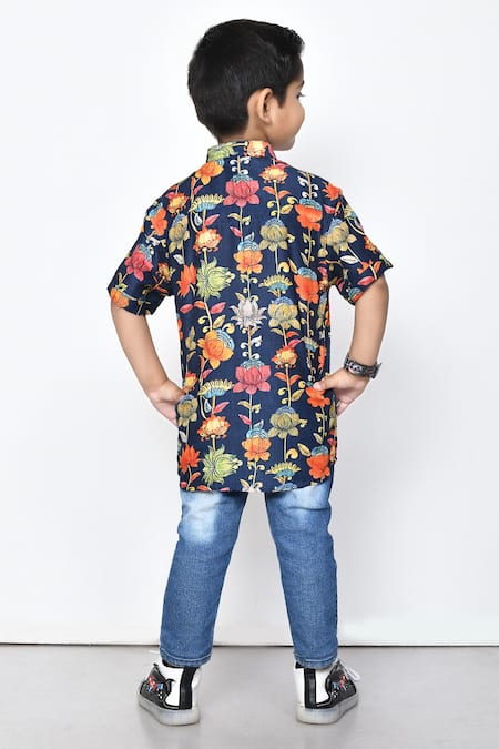Petite Pomme Floral Pattern Half Sleeve Cotton Shirt 
