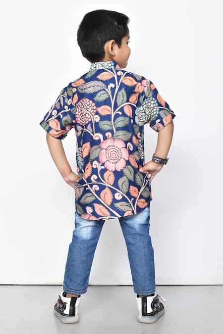 Petite Pomme Cotton Floral Print Half Sleeve Shirt 