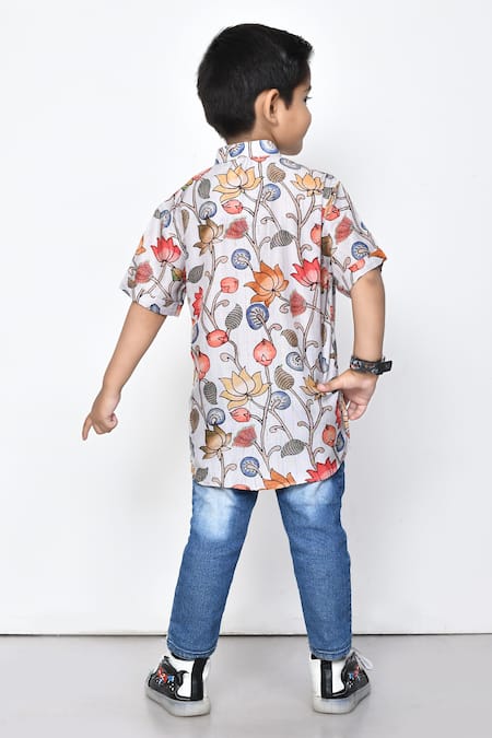 Petite Pomme Cotton Floral Pattern Half Sleeve Shirt 