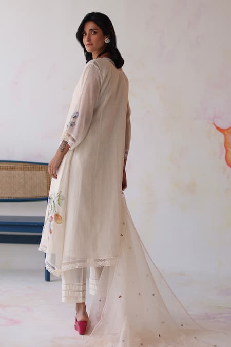 Shop Begum Ivory Silk, Cotton, Beads, Embroidery Amaltas Hand Kurta Set at Aza Fashions Shop_Begum_Ivory Silk, Cotton, Beads, Embroidery Amaltas Hand Kurta Set _at_Aza_Fashions