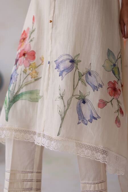 Shop Begum Ivory Silk, Cotton, Beads, Embroidery Amaltas Hand Kurta Set Online at Aza Fashions Shop_Begum_Ivory Silk, Cotton, Beads, Embroidery Amaltas Hand Kurta Set _Online_at_Aza_Fashions