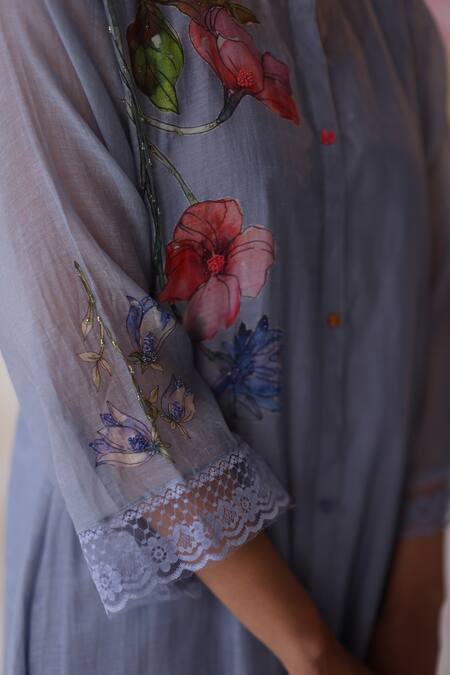 Begum Blue Silk, Cotton, Embroidery, Amaltas Hand Kurta Pant Set at Aza Fashions Begum_Blue Silk, Cotton, Embroidery, Amaltas Hand Kurta Pant Set _at_Aza_Fashions