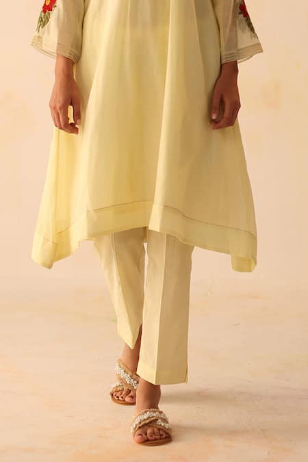 Begum Yellow Chanderi Silk, Cotton Tassels, Embroidery Round Aqsa Hand Kurta Pant Set Online at Aza Fashions Begum_Yellow Chanderi Silk, Cotton Tassels, Embroidery Round Aqsa Hand Kurta Pant Set _Online_at_Aza_Fashions