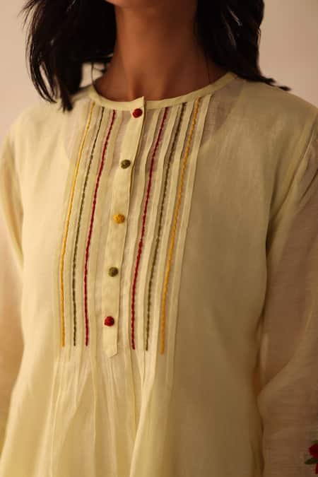 Buy Begum Yellow Chanderi Silk, Cotton Tassels, Embroidery Round Aqsa Hand Kurta Pant Set Buy_Begum_Yellow Chanderi Silk, Cotton Tassels, Embroidery Round Aqsa Hand Kurta Pant Set