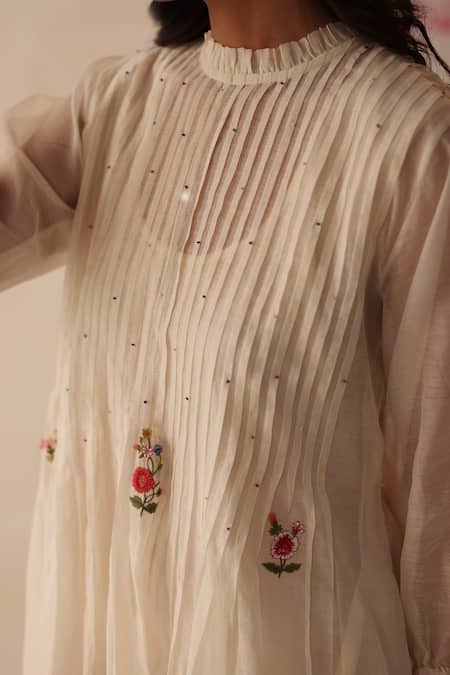 Buy Begum Ivory Chanderi, Cotton Embroidery High Neck Khubani Hand Dress With Slip Online at Aza Fashions Buy_Begum_Ivory Chanderi, Cotton Embroidery High Neck Khubani Hand Dress With Slip _Online_at_Aza_Fashions