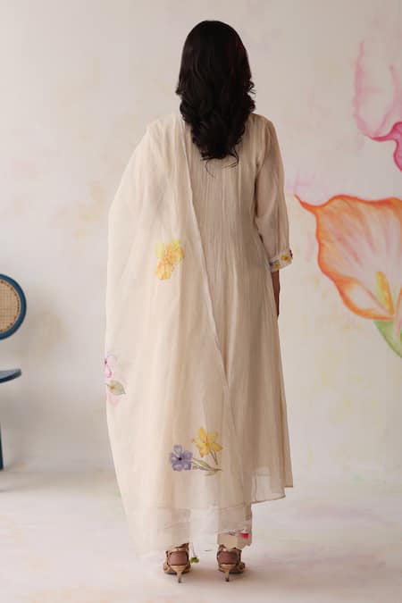 Shop Begum Ivory Silk, Cotton, Beads, Embroidery Kinza Hand Kurta Set at Aza Fashions Shop_Begum_Ivory Silk, Cotton, Beads, Embroidery Kinza Hand Kurta Set _at_Aza_Fashions