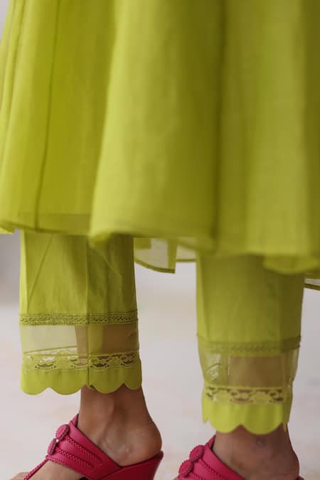 Begum Green Silk, Cotton, Beads, Applique, Floral Kurta Set at Aza Fashions Begum_Green Silk, Cotton, Beads, Applique, Floral Kurta Set _at_Aza_Fashions