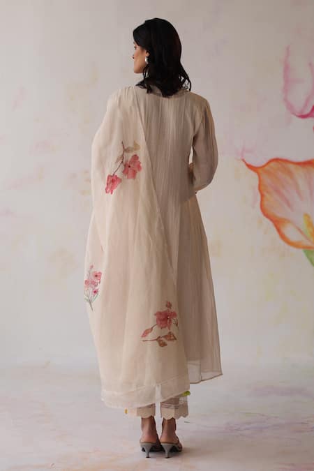 Shop Begum Ivory Silk, Cotton, Beads, Embroidery Nargis Hand Kurta Set at Aza Fashions Shop_Begum_Ivory Silk, Cotton, Beads, Embroidery Nargis Hand Kurta Set _at_Aza_Fashions