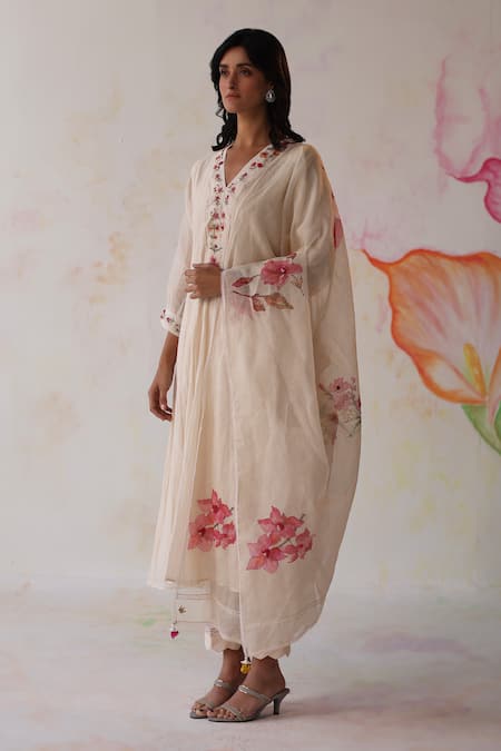 Begum Ivory Silk, Cotton, Beads, Embroidery Nargis Hand Kurta Set Online at Aza Fashions Begum_Ivory Silk, Cotton, Beads, Embroidery Nargis Hand Kurta Set _Online_at_Aza_Fashions