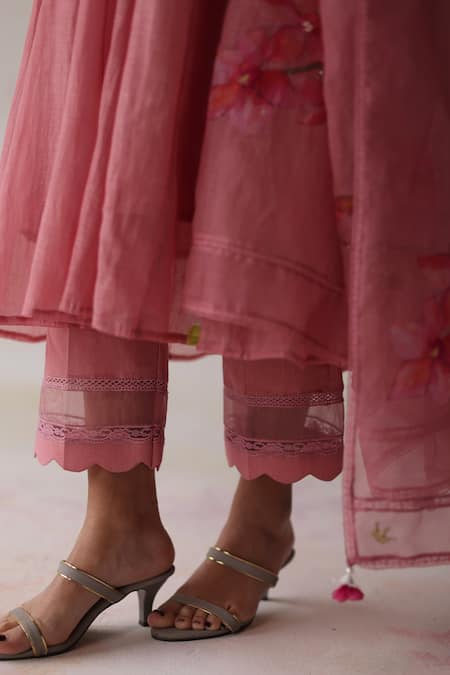 Shop_Begum_Peach Silk, Cotton, Beads, Embroidery Nargis Floral Kurta Set _Online_at_Aza_Fashions