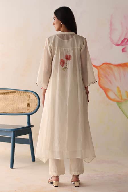 Shop Begum Ivory Chanderi Silk, Cotton Embroidery Collared Hand Kurta Pant Set at Aza Fashions Shop_Begum_Ivory Chanderi Silk, Cotton Embroidery Collared Hand Kurta Pant Set _at_Aza_Fashions