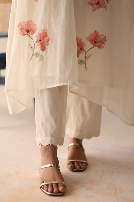 Begum Ivory Chanderi Silk, Cotton Embroidery Collared Hand Kurta Pant Set at Aza Fashions Begum_Ivory Chanderi Silk, Cotton Embroidery Collared Hand Kurta Pant Set _at_Aza_Fashions