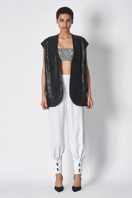 431-88 By Shweta Kapur Black Sequins Open Neck Chevron Patten Embroidered Waistcoat Online at Aza Fashions 431-88 By Shweta Kapur_Black Sequins Open Neck Chevron Patten Embroidered Waistcoat _Online_at_Aza_Fashions